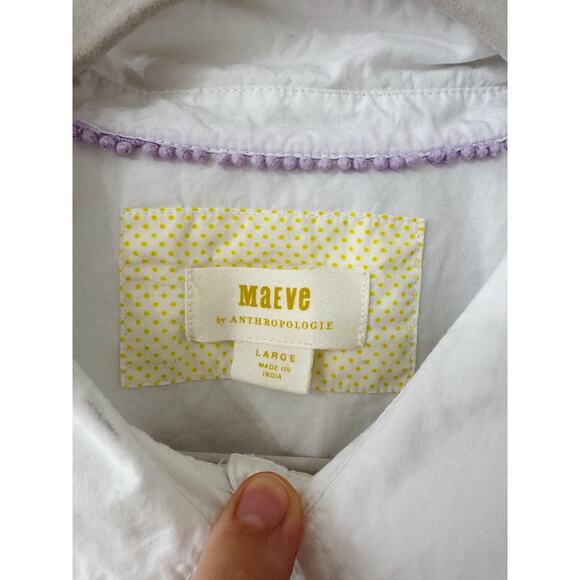 Maeve by Anthropologie Embroidered Floral Button-Down Shirt White Yellow Size L - Picture 6 of 6